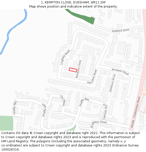 1, KEMPTON CLOSE, EVESHAM, WR11 2XF: Location map and indicative extent of plot