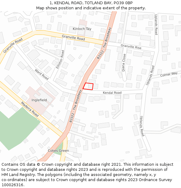 1, KENDAL ROAD, TOTLAND BAY, PO39 0BP: Location map and indicative extent of plot