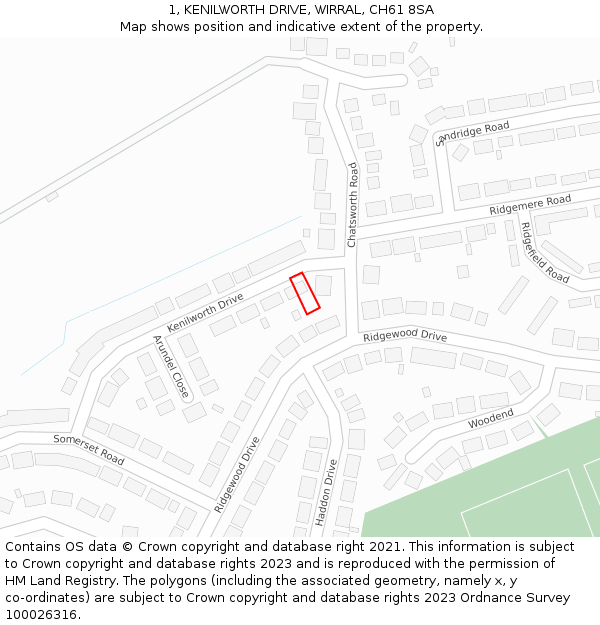 1, KENILWORTH DRIVE, WIRRAL, CH61 8SA: Location map and indicative extent of plot