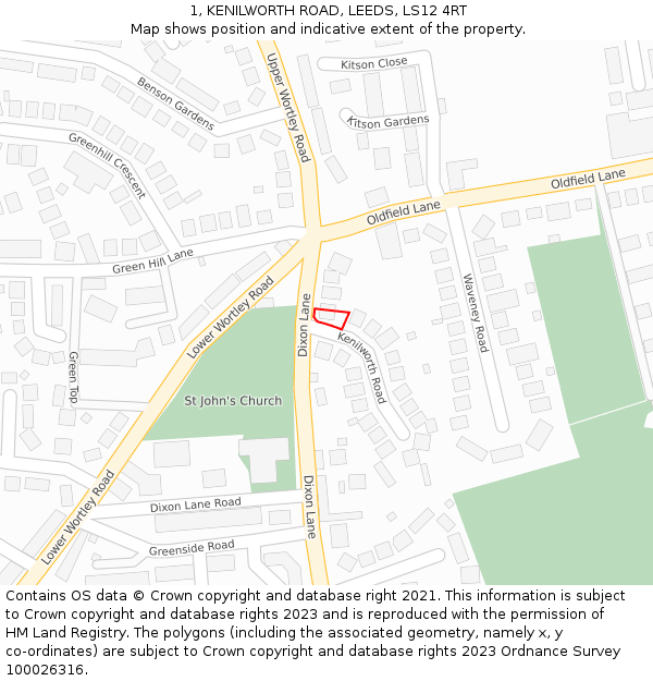 1, KENILWORTH ROAD, LEEDS, LS12 4RT: Location map and indicative extent of plot