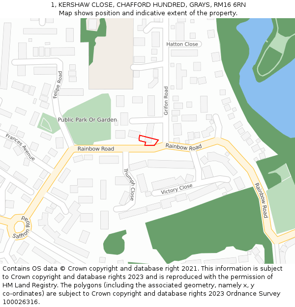 1, KERSHAW CLOSE, CHAFFORD HUNDRED, GRAYS, RM16 6RN: Location map and indicative extent of plot