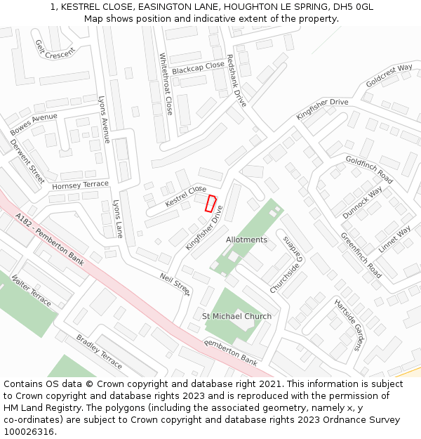 1, KESTREL CLOSE, EASINGTON LANE, HOUGHTON LE SPRING, DH5 0GL: Location map and indicative extent of plot