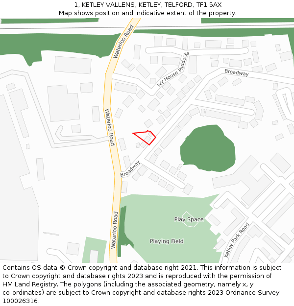 1, KETLEY VALLENS, KETLEY, TELFORD, TF1 5AX: Location map and indicative extent of plot