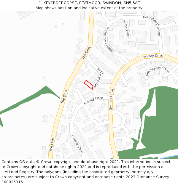 1, KEYCROFT COPSE, PEATMOOR, SWINDON, SN5 5AE: Location map and indicative extent of plot