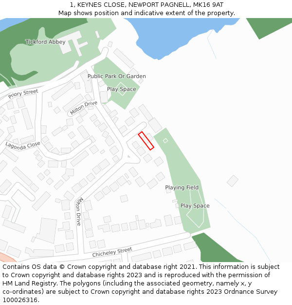 1, KEYNES CLOSE, NEWPORT PAGNELL, MK16 9AT: Location map and indicative extent of plot