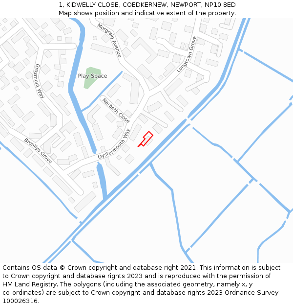1, KIDWELLY CLOSE, COEDKERNEW, NEWPORT, NP10 8ED: Location map and indicative extent of plot