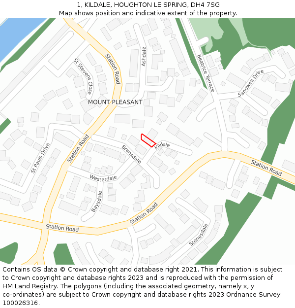 1, KILDALE, HOUGHTON LE SPRING, DH4 7SG: Location map and indicative extent of plot