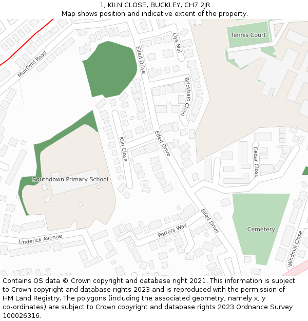 1, KILN CLOSE, BUCKLEY, CH7 2JR: Location map and indicative extent of plot