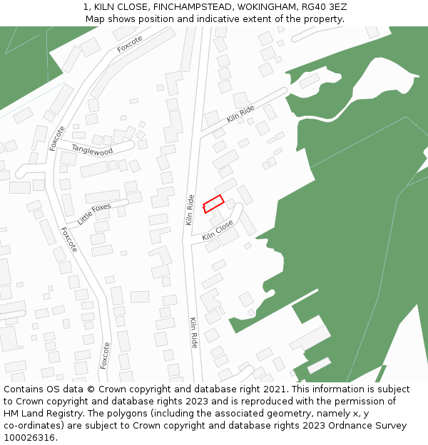 1, KILN CLOSE, FINCHAMPSTEAD, WOKINGHAM, RG40 3EZ: Location map and indicative extent of plot