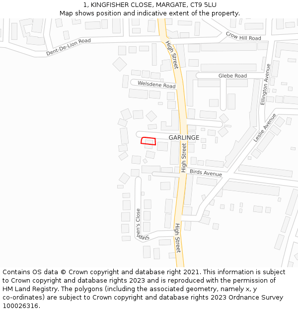 1, KINGFISHER CLOSE, MARGATE, CT9 5LU: Location map and indicative extent of plot