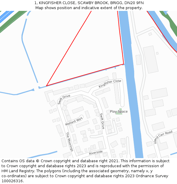 1, KINGFISHER CLOSE, SCAWBY BROOK, BRIGG, DN20 9FN: Location map and indicative extent of plot