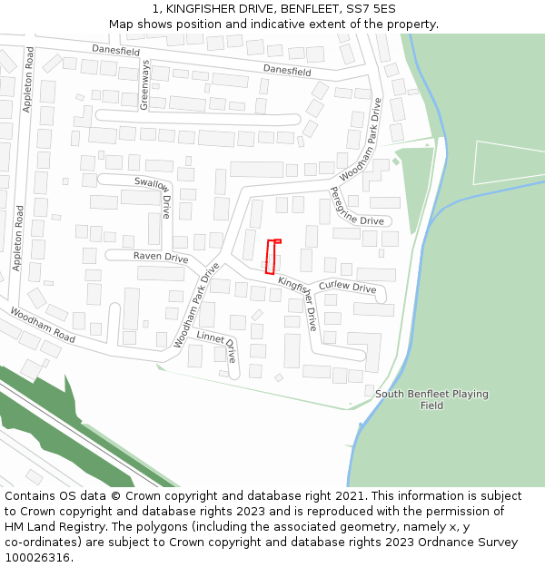 1, KINGFISHER DRIVE, BENFLEET, SS7 5ES: Location map and indicative extent of plot