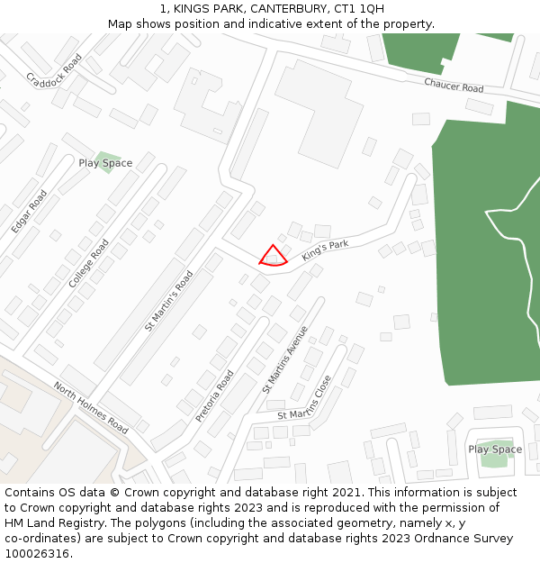 1, KINGS PARK, CANTERBURY, CT1 1QH: Location map and indicative extent of plot