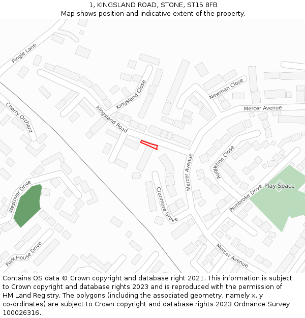 1, KINGSLAND ROAD, STONE, ST15 8FB: Location map and indicative extent of plot