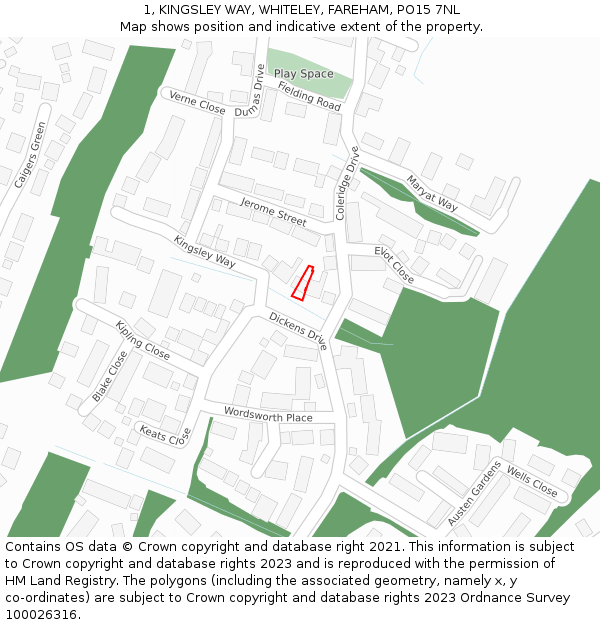 1, KINGSLEY WAY, WHITELEY, FAREHAM, PO15 7NL: Location map and indicative extent of plot