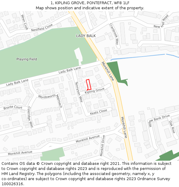 1, KIPLING GROVE, PONTEFRACT, WF8 1LF: Location map and indicative extent of plot