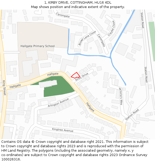 1, KIRBY DRIVE, COTTINGHAM, HU16 4DL: Location map and indicative extent of plot