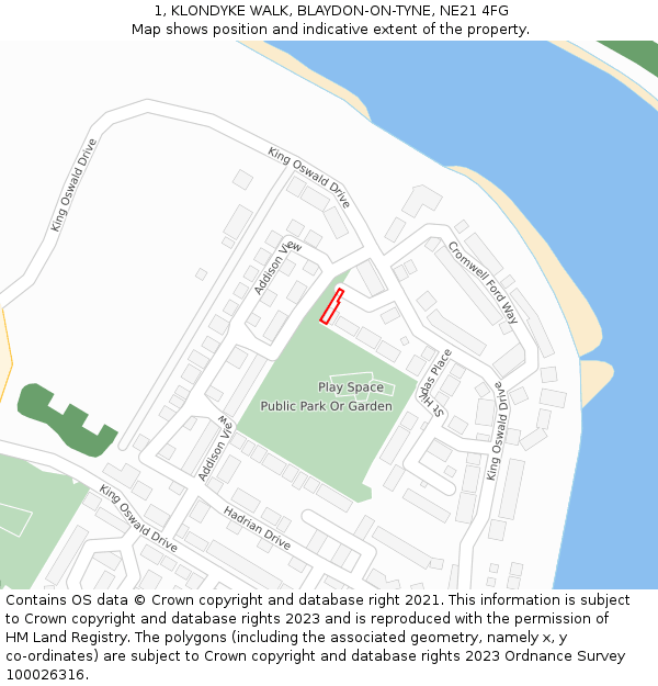 1, KLONDYKE WALK, BLAYDON-ON-TYNE, NE21 4FG: Location map and indicative extent of plot