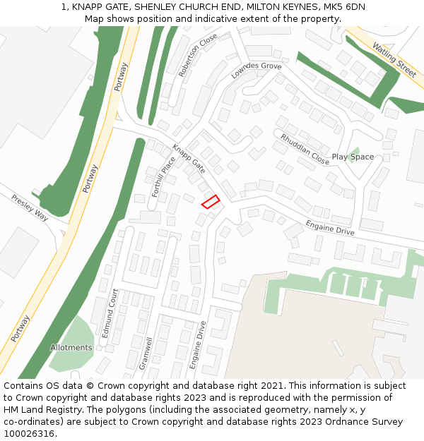 1, KNAPP GATE, SHENLEY CHURCH END, MILTON KEYNES, MK5 6DN: Location map and indicative extent of plot