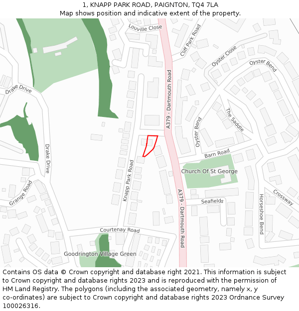 1, KNAPP PARK ROAD, PAIGNTON, TQ4 7LA: Location map and indicative extent of plot