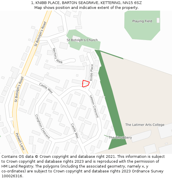 1, KNIBB PLACE, BARTON SEAGRAVE, KETTERING, NN15 6SZ: Location map and indicative extent of plot