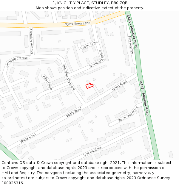 1, KNIGHTLY PLACE, STUDLEY, B80 7QR: Location map and indicative extent of plot