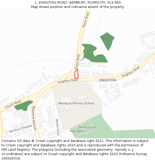 1, KNIGHTON ROAD, WEMBURY, PLYMOUTH, PL9 0EA: Location map and indicative extent of plot