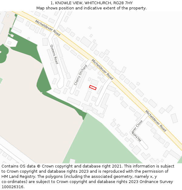 1, KNOWLE VIEW, WHITCHURCH, RG28 7HY: Location map and indicative extent of plot