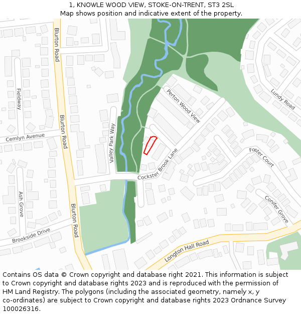 1, KNOWLE WOOD VIEW, STOKE-ON-TRENT, ST3 2SL: Location map and indicative extent of plot