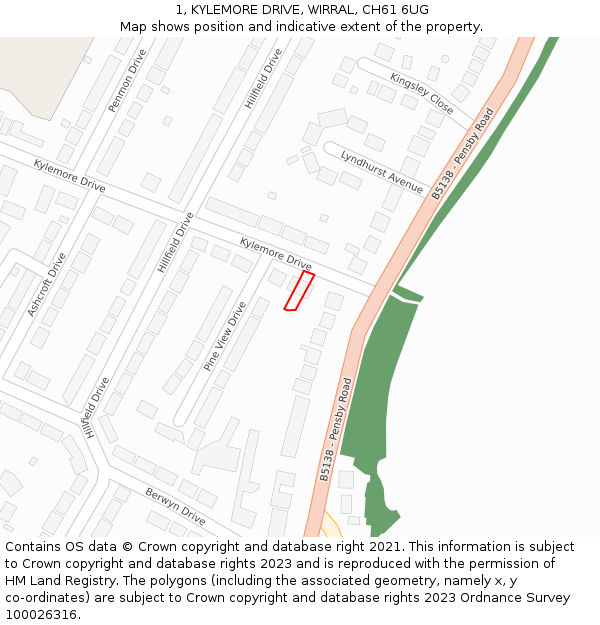 1, KYLEMORE DRIVE, WIRRAL, CH61 6UG: Location map and indicative extent of plot
