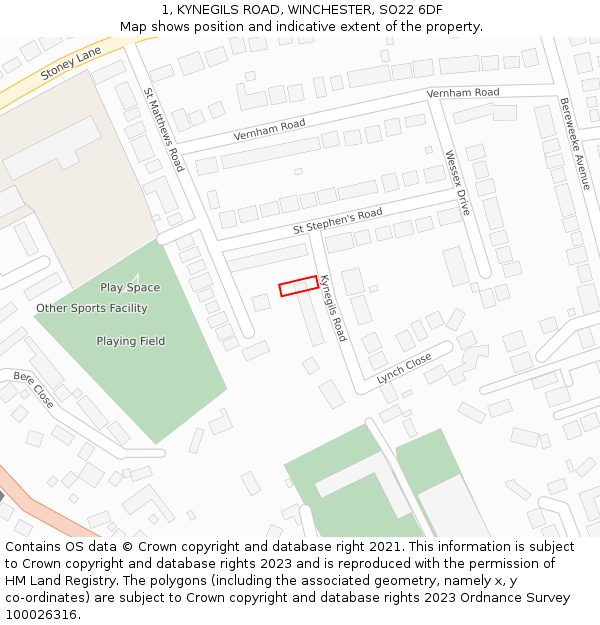 1, KYNEGILS ROAD, WINCHESTER, SO22 6DF: Location map and indicative extent of plot