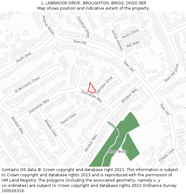 1, LABRADOR DRIVE, BROUGHTON, BRIGG, DN20 0ER: Location map and indicative extent of plot