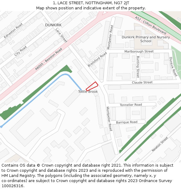 1, LACE STREET, NOTTINGHAM, NG7 2JT: Location map and indicative extent of plot