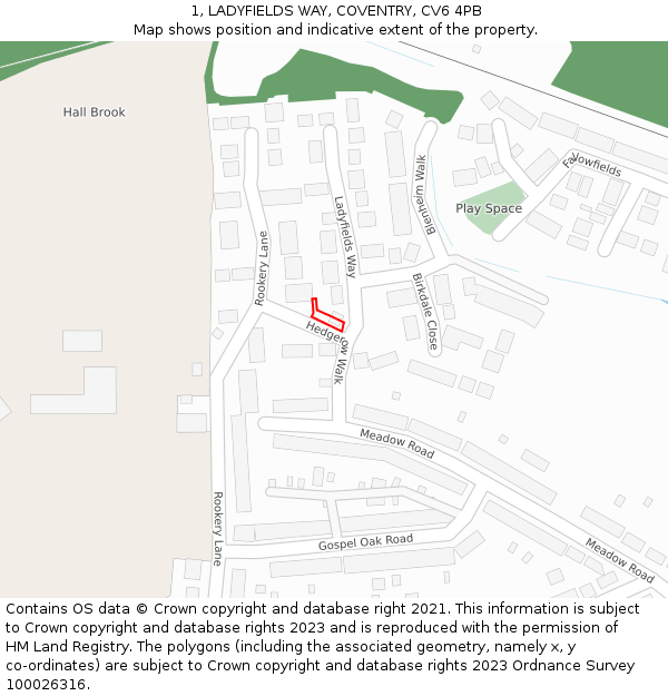 1, LADYFIELDS WAY, COVENTRY, CV6 4PB: Location map and indicative extent of plot