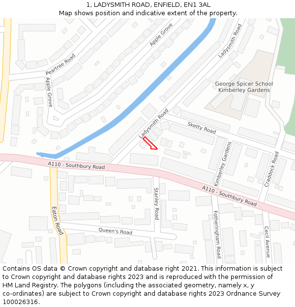 1, LADYSMITH ROAD, ENFIELD, EN1 3AL: Location map and indicative extent of plot