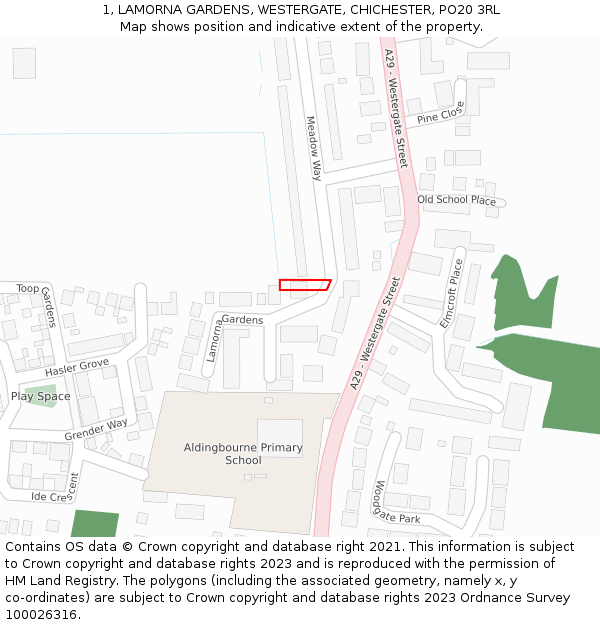 1, LAMORNA GARDENS, WESTERGATE, CHICHESTER, PO20 3RL: Location map and indicative extent of plot