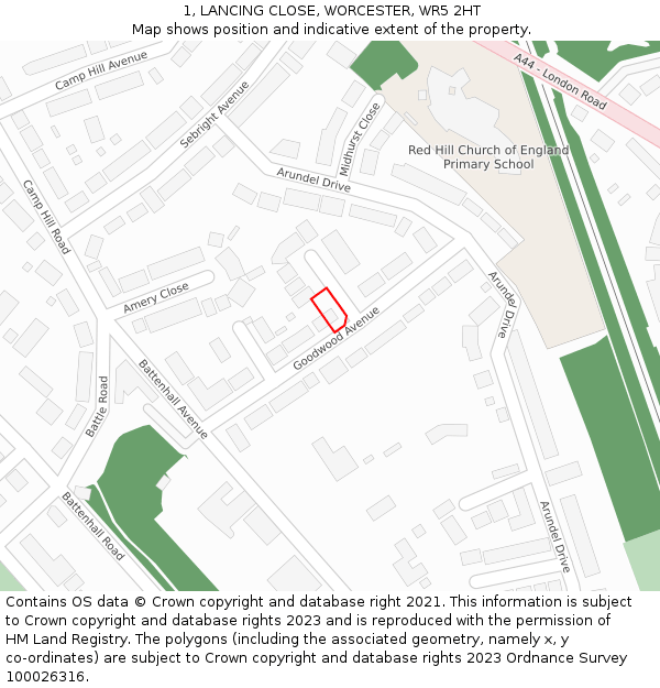 1, LANCING CLOSE, WORCESTER, WR5 2HT: Location map and indicative extent of plot