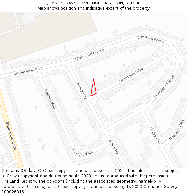 1, LANDSDOWN DRIVE, NORTHAMPTON, NN3 3ED: Location map and indicative extent of plot