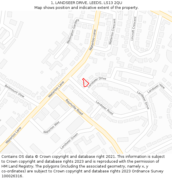 1, LANDSEER DRIVE, LEEDS, LS13 2QU: Location map and indicative extent of plot