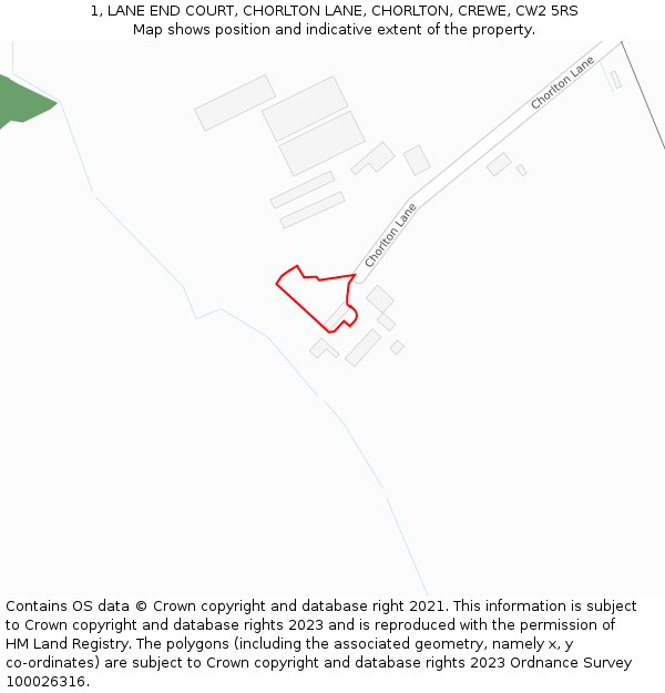 1, LANE END COURT, CHORLTON LANE, CHORLTON, CREWE, CW2 5RS: Location map and indicative extent of plot