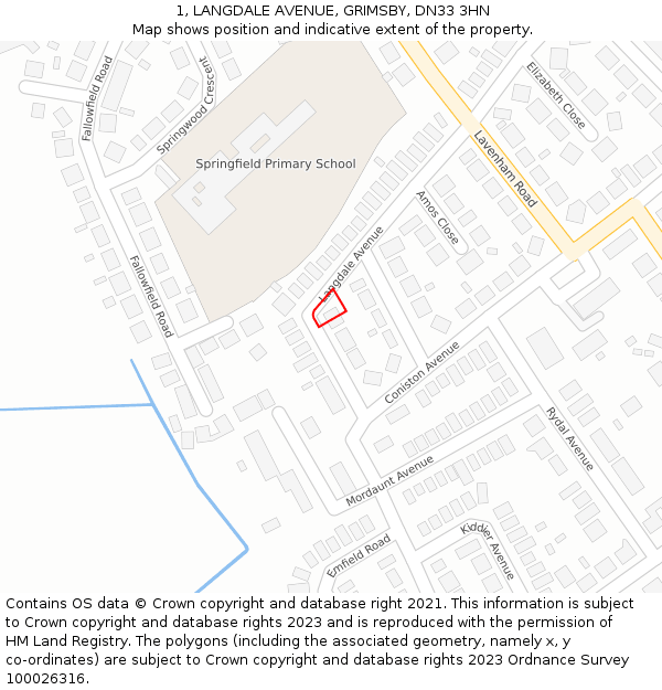 1, LANGDALE AVENUE, GRIMSBY, DN33 3HN: Location map and indicative extent of plot