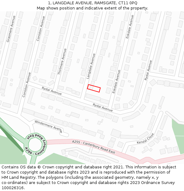 1, LANGDALE AVENUE, RAMSGATE, CT11 0PQ: Location map and indicative extent of plot