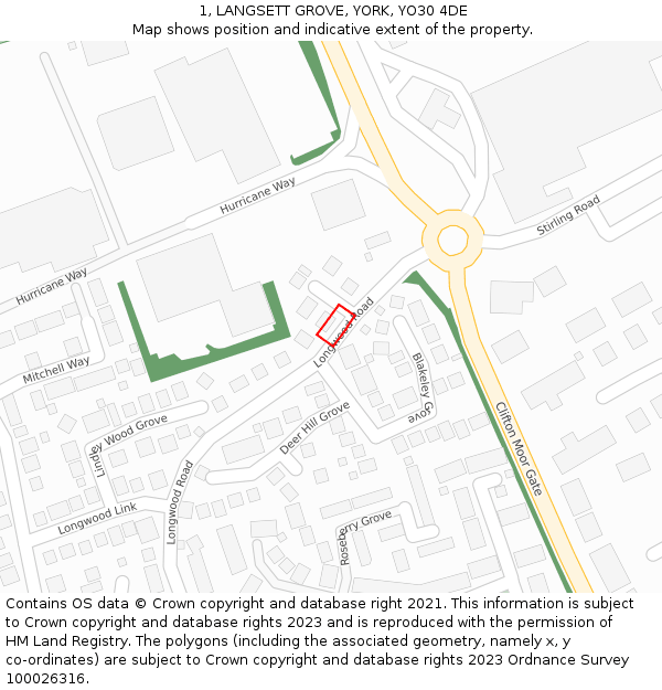 1, LANGSETT GROVE, YORK, YO30 4DE: Location map and indicative extent of plot
