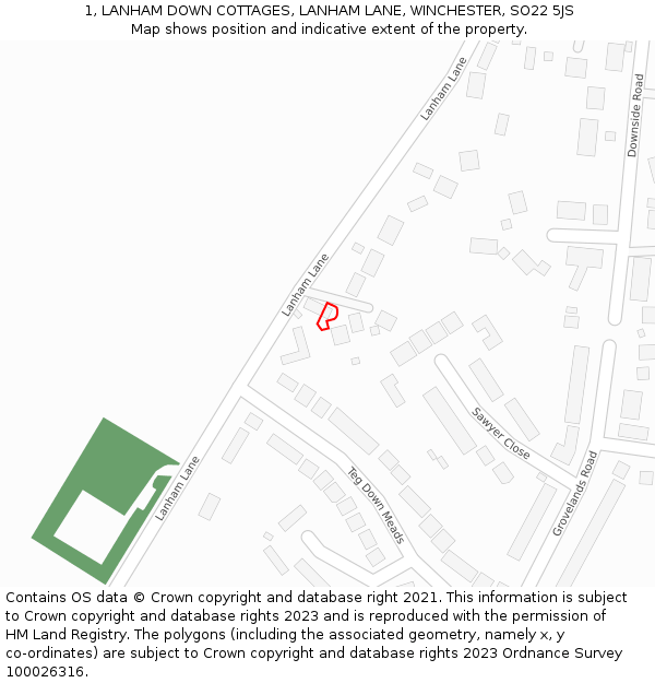 1, LANHAM DOWN COTTAGES, LANHAM LANE, WINCHESTER, SO22 5JS: Location map and indicative extent of plot