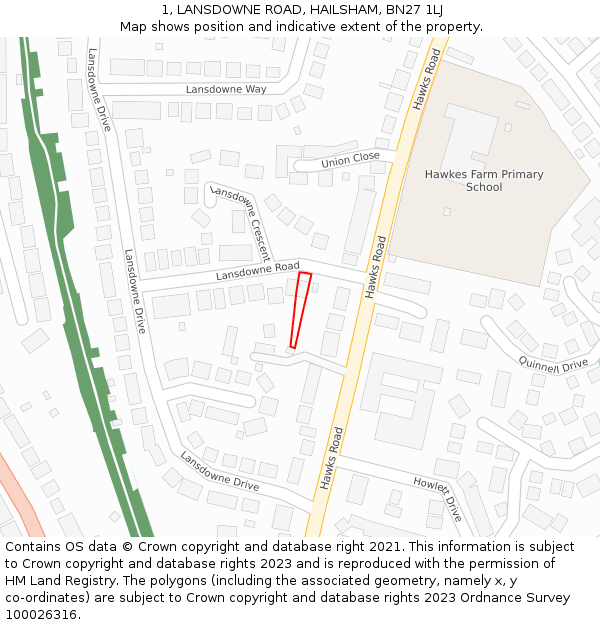 1, LANSDOWNE ROAD, HAILSHAM, BN27 1LJ: Location map and indicative extent of plot