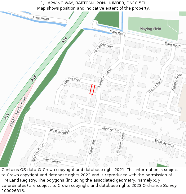 1, LAPWING WAY, BARTON-UPON-HUMBER, DN18 5EL: Location map and indicative extent of plot