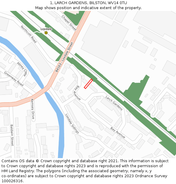 1, LARCH GARDENS, BILSTON, WV14 0TU: Location map and indicative extent of plot