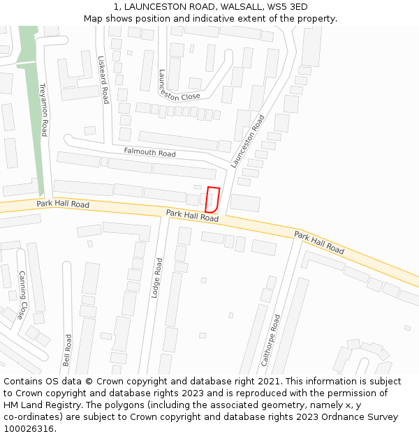 1, LAUNCESTON ROAD, WALSALL, WS5 3ED: Location map and indicative extent of plot