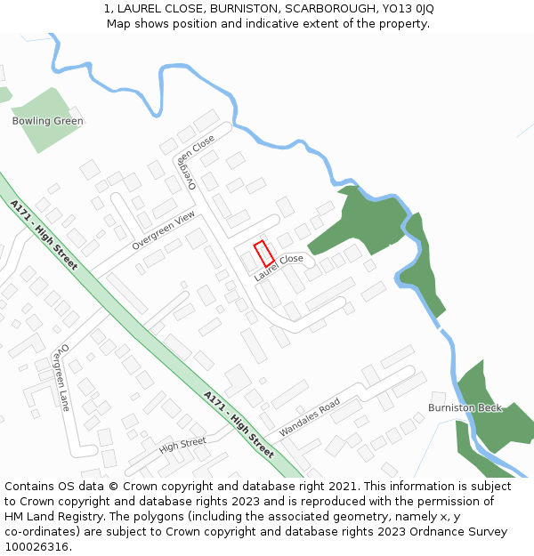 1, LAUREL CLOSE, BURNISTON, SCARBOROUGH, YO13 0JQ: Location map and indicative extent of plot