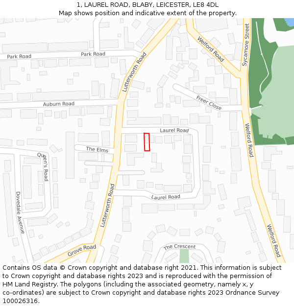 1, LAUREL ROAD, BLABY, LEICESTER, LE8 4DL: Location map and indicative extent of plot